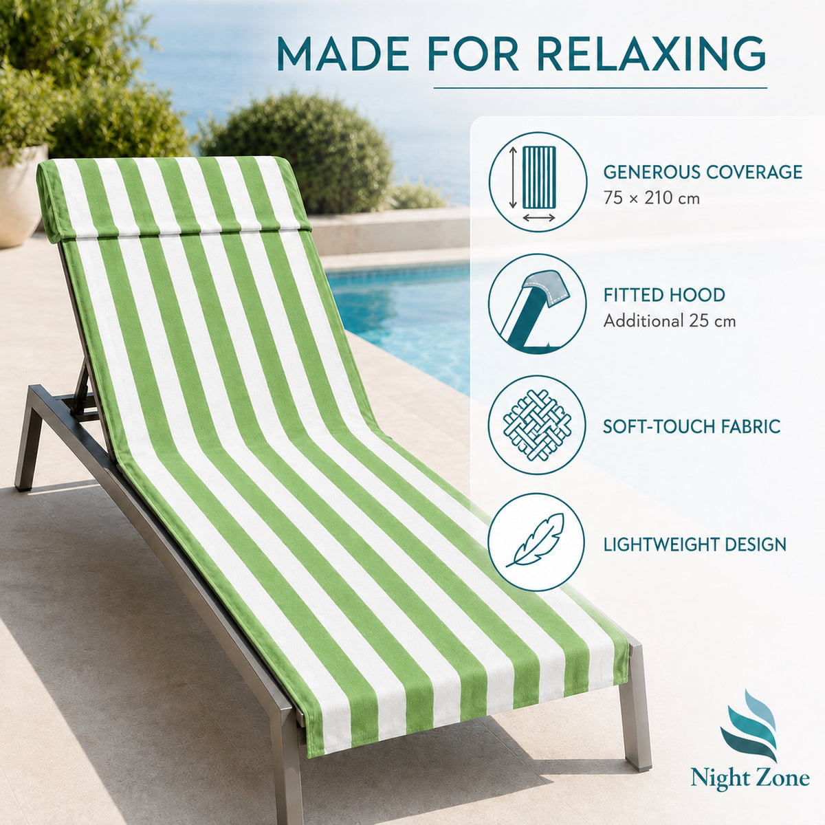 Microfiber Striped Beach & Sun Lounger Towel with Hood | Night Zone