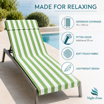 Microfiber Striped Beach & Sun Lounger Towel with Hood | Night Zone
