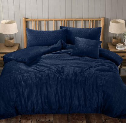 Teddy Fleece Waves Duvet Cover Set with Matching Cushion Covers | Night Zone