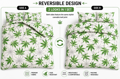 Cannabis Marijuana Weed Reversible Polycotton Duvet Cover Set – Easy Care Bedding | Night Zone