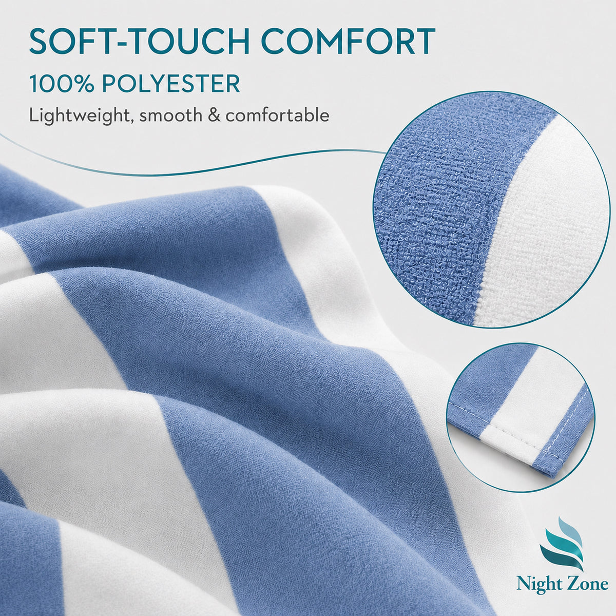 Microfiber Striped Beach & Sun Lounger Towel with Hood | Night Zone