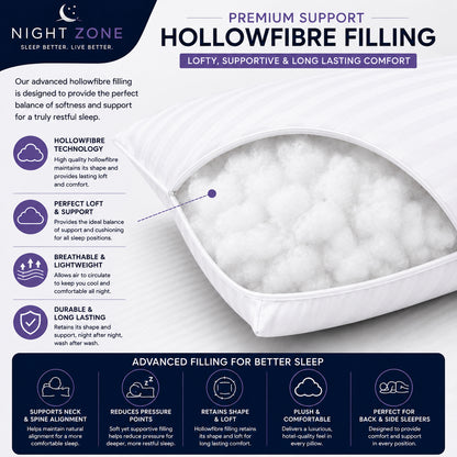 Satin Stripe Pillows – Soft Hollow Fibre Hotel Quality Pillows | Night Zone