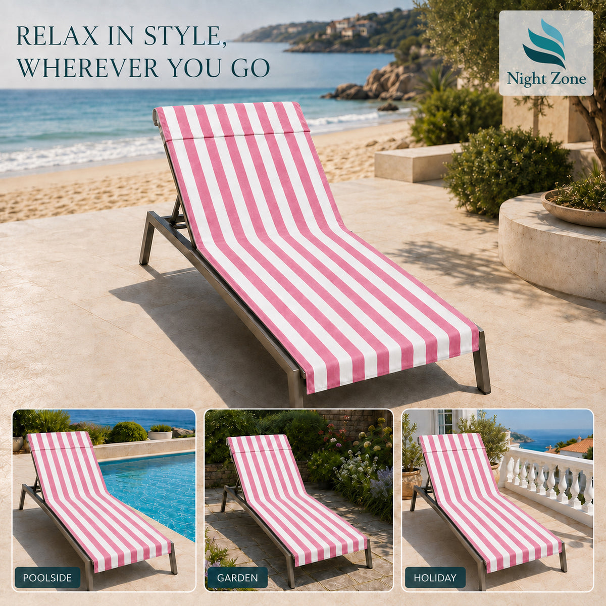 Microfiber Striped Beach & Sun Lounger Towel with Hood | Night Zone