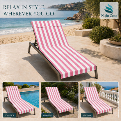 Microfiber Striped Beach & Sun Lounger Towel with Hood | Night Zone