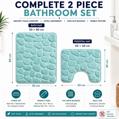 Pebble Stone Bath Mat Set – Soft Absorbent Non Slip Bathroom Rug Set | Night Zone