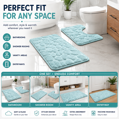 Pebble Stone Bath Mat Set – Soft Absorbent Non Slip Bathroom Rug Set | Night Zone