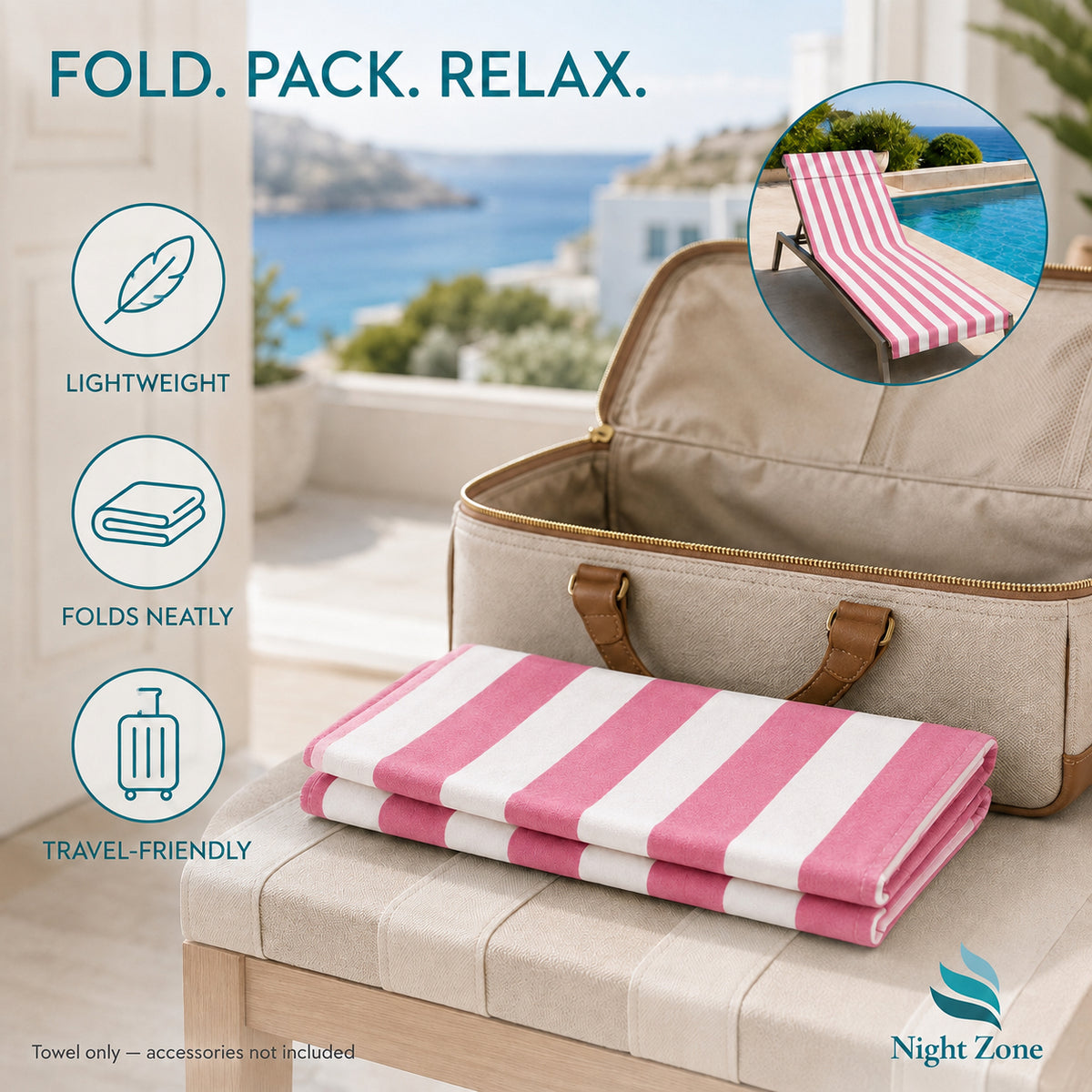 Microfiber Striped Beach & Sun Lounger Towel with Hood | Night Zone