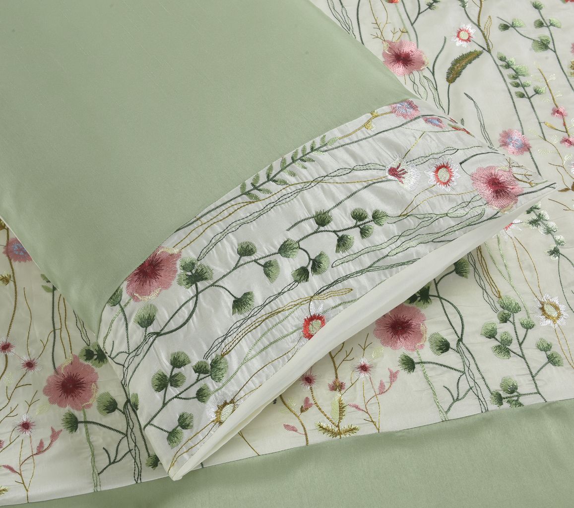 Arabella Floral Embroidered Duvet Cover Set – Luxury Elegant Microfiber Bedding | Night Zone