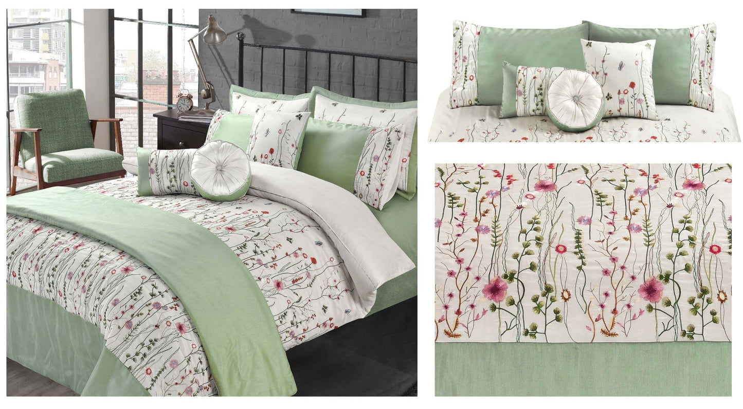 Arabella Floral Embroidered Duvet Cover Set – Luxury Elegant Microfiber Bedding | Night Zone