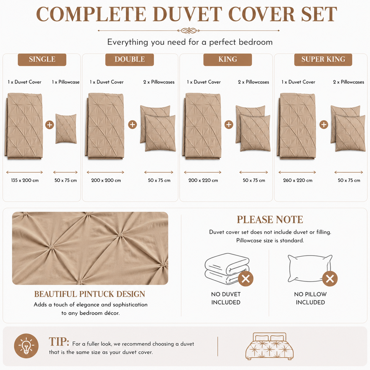Alexander Pintuck Pinch Pleated Duvet Cover Set – Easy Care Microfibre Bedding | Night Zone