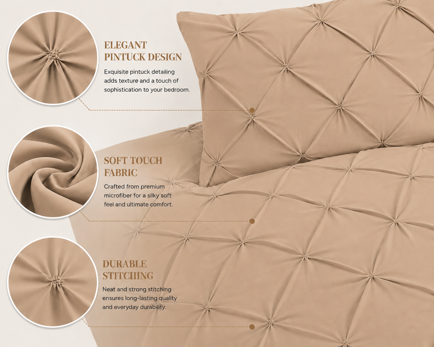 Alexander Pintuck Pinch Pleated Duvet Cover Set – Easy Care Microfibre Bedding | Night Zone
