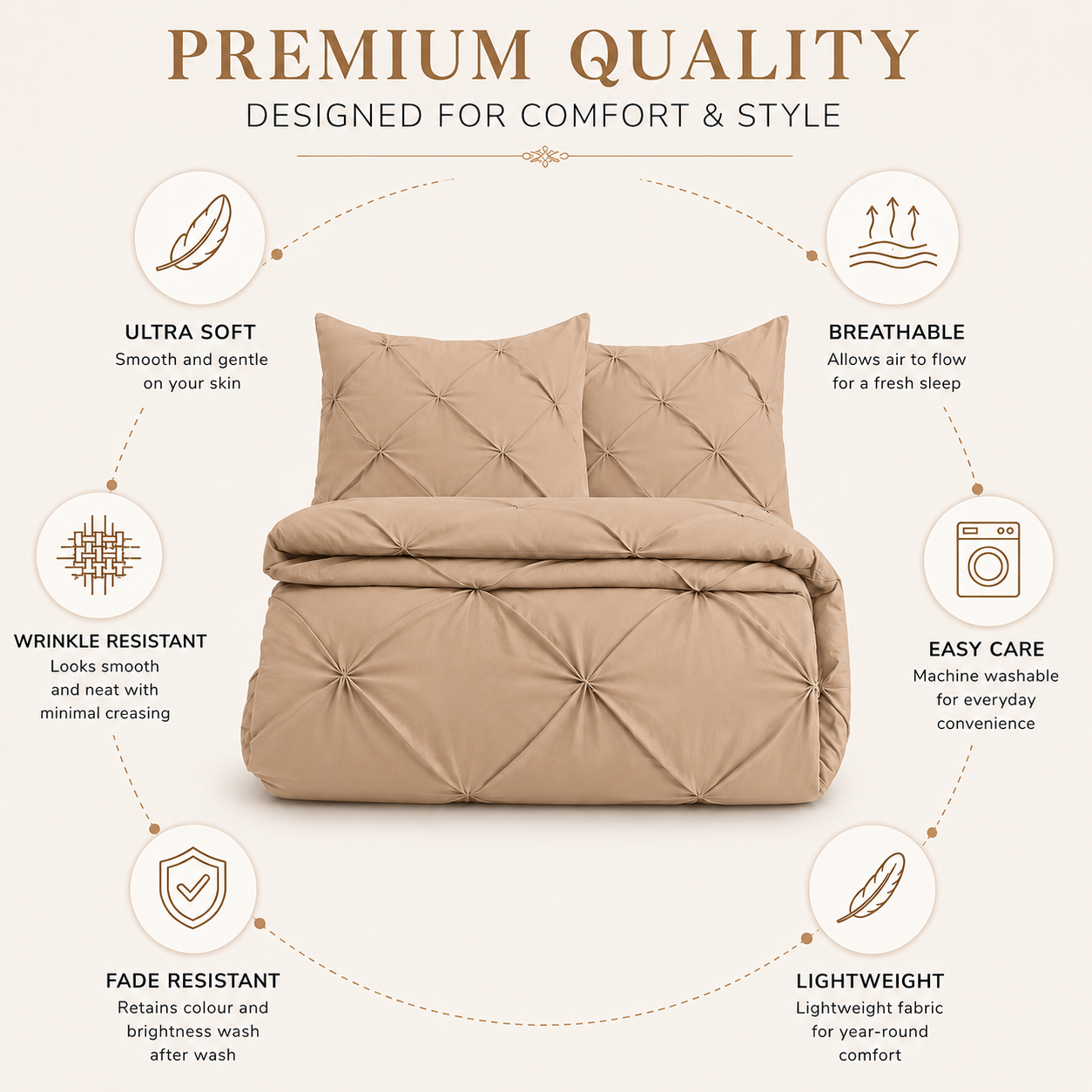 Alexander Pintuck Pinch Pleated Duvet Cover Set – Easy Care Microfibre Bedding | Night Zone
