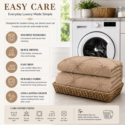 Alexander Pintuck Pinch Pleated Duvet Cover Set – Easy Care Microfibre Bedding | Night Zone