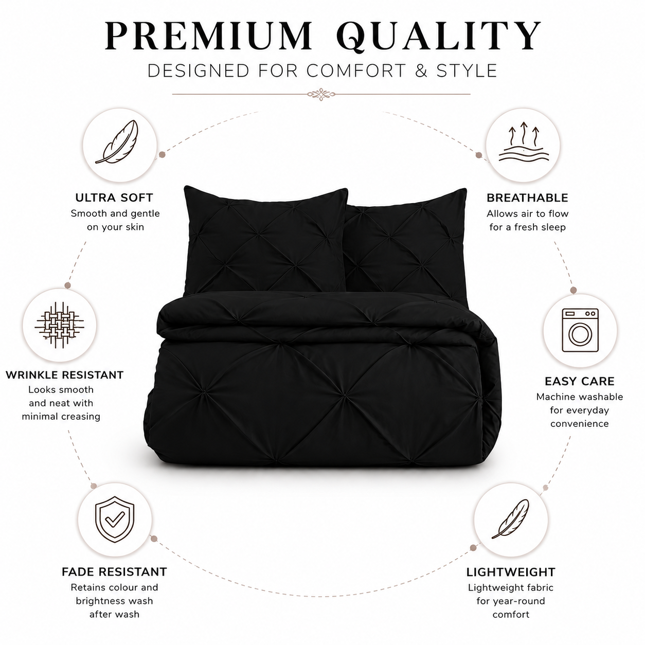 Alexander Pintuck Pinch Pleated Duvet Cover Set – Easy Care Microfibre Bedding | Night Zone