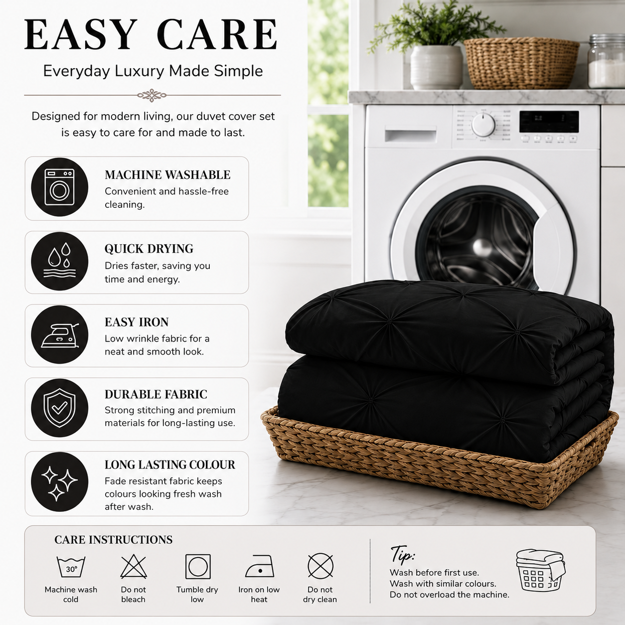 Alexander Pintuck Pinch Pleated Duvet Cover Set – Easy Care Microfibre Bedding | Night Zone