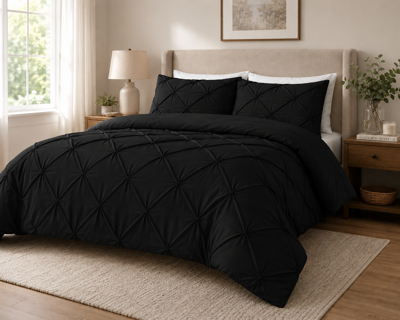 Alexander Pintuck Pinch Pleated Duvet Cover Set – Easy Care Microfibre Bedding | Night Zone