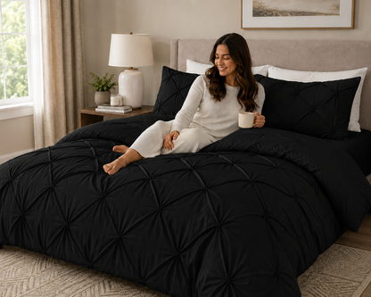Alexander Pintuck Pinch Pleated Duvet Cover Set – Easy Care Microfibre Bedding | Night Zone