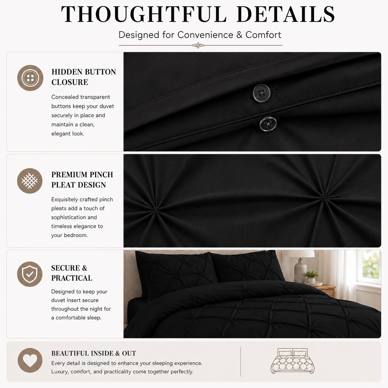 Alexander Pintuck Pinch Pleated Duvet Cover Set – Easy Care Microfibre Bedding | Night Zone