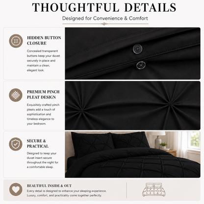 Alexander Pintuck Pinch Pleated Duvet Cover Set – Easy Care Microfibre Bedding | Night Zone
