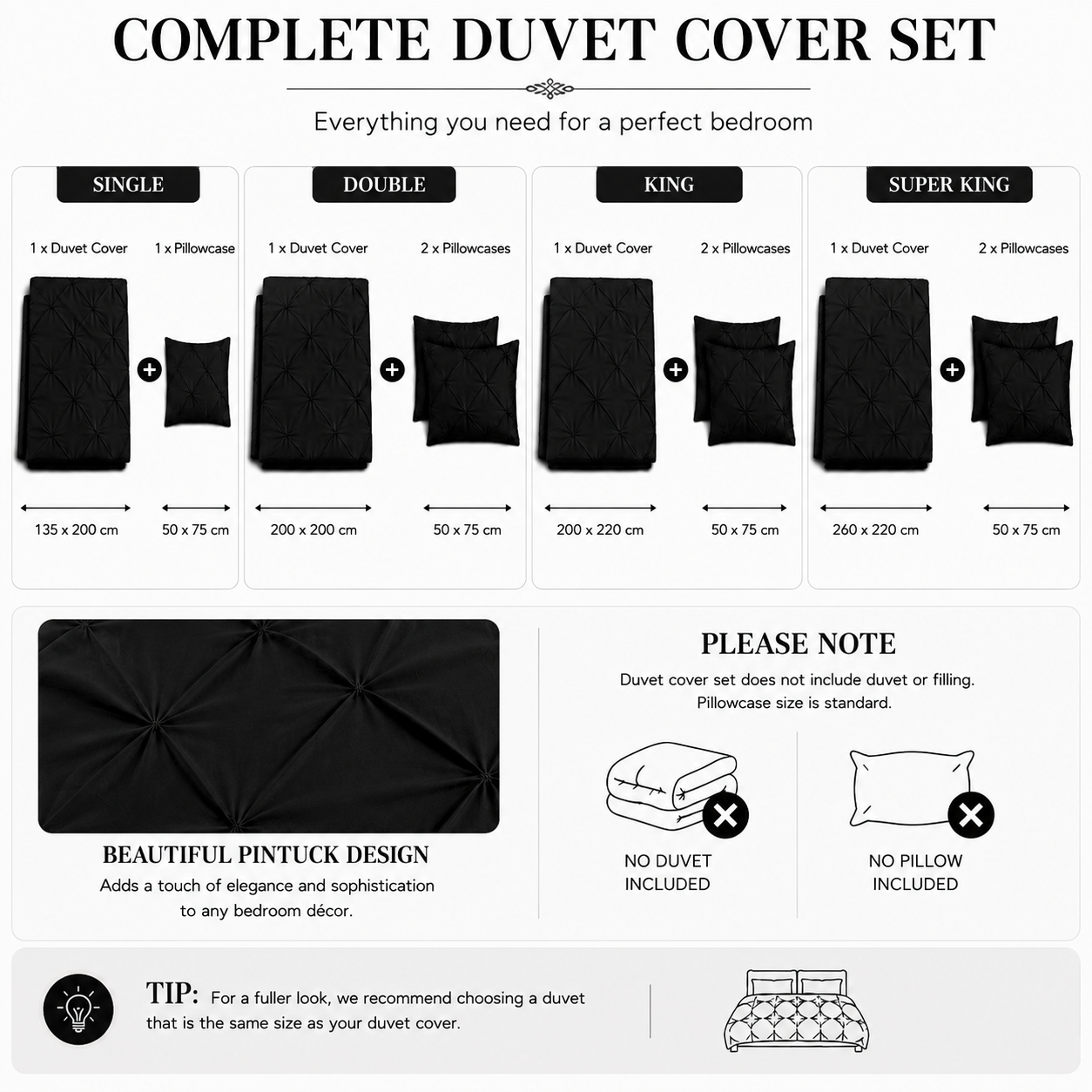 Alexander Pintuck Pinch Pleated Duvet Cover Set – Easy Care Microfibre Bedding | Night Zone