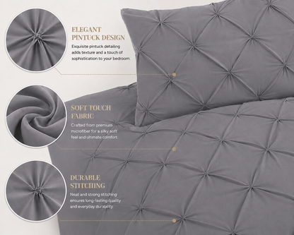 Alexander Pintuck Pinch Pleated Duvet Cover Set – Easy Care Microfibre Bedding | Night Zone