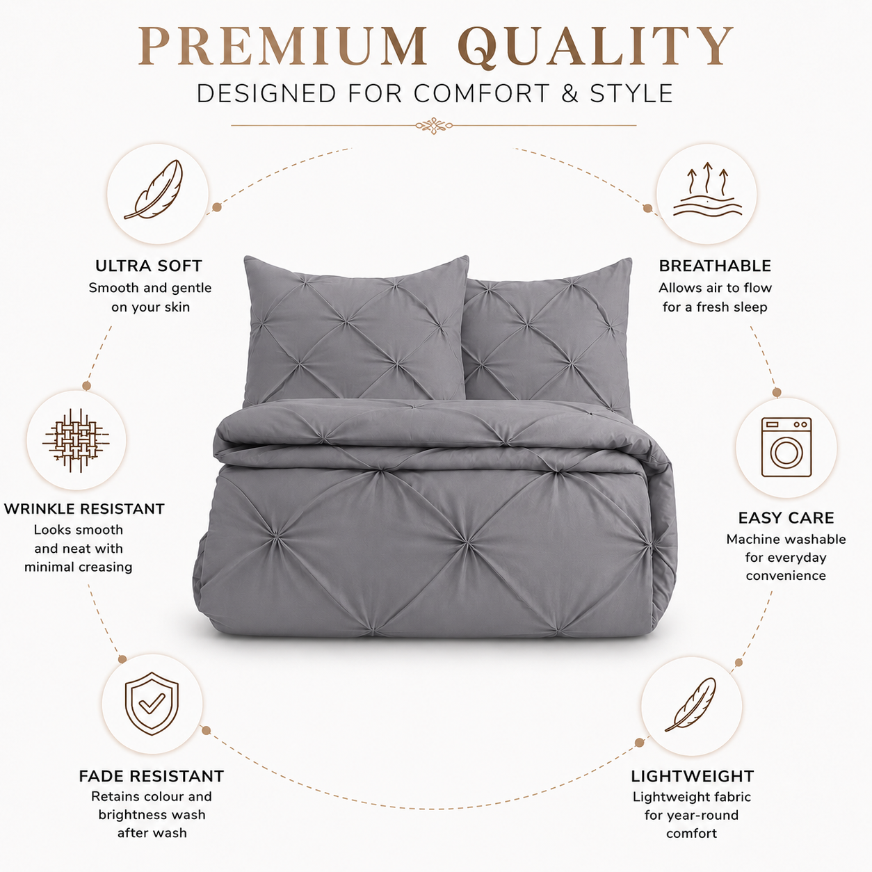 Alexander Pintuck Pinch Pleated Duvet Cover Set – Easy Care Microfibre Bedding | Night Zone