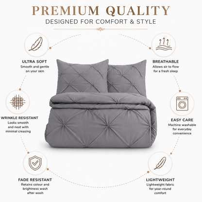 Alexander Pintuck Pinch Pleated Duvet Cover Set – Easy Care Microfibre Bedding | Night Zone