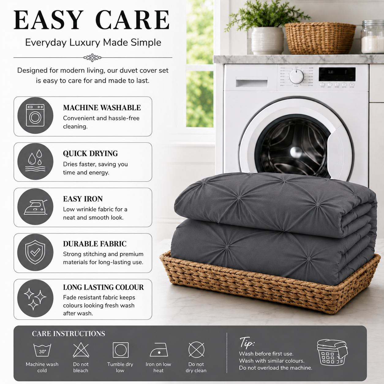 Alexander Pintuck Pinch Pleated Duvet Cover Set – Easy Care Microfibre Bedding | Night Zone