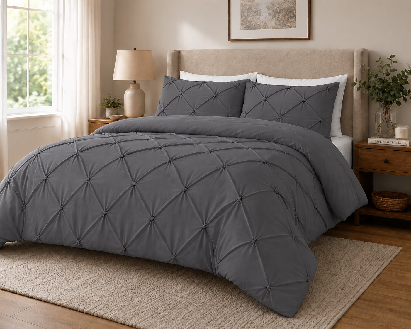 Alexander Pintuck Pinch Pleated Duvet Cover Set – Easy Care Microfibre Bedding | Night Zone