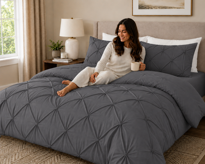 Alexander Pintuck Pinch Pleated Duvet Cover Set – Easy Care Microfibre Bedding | Night Zone