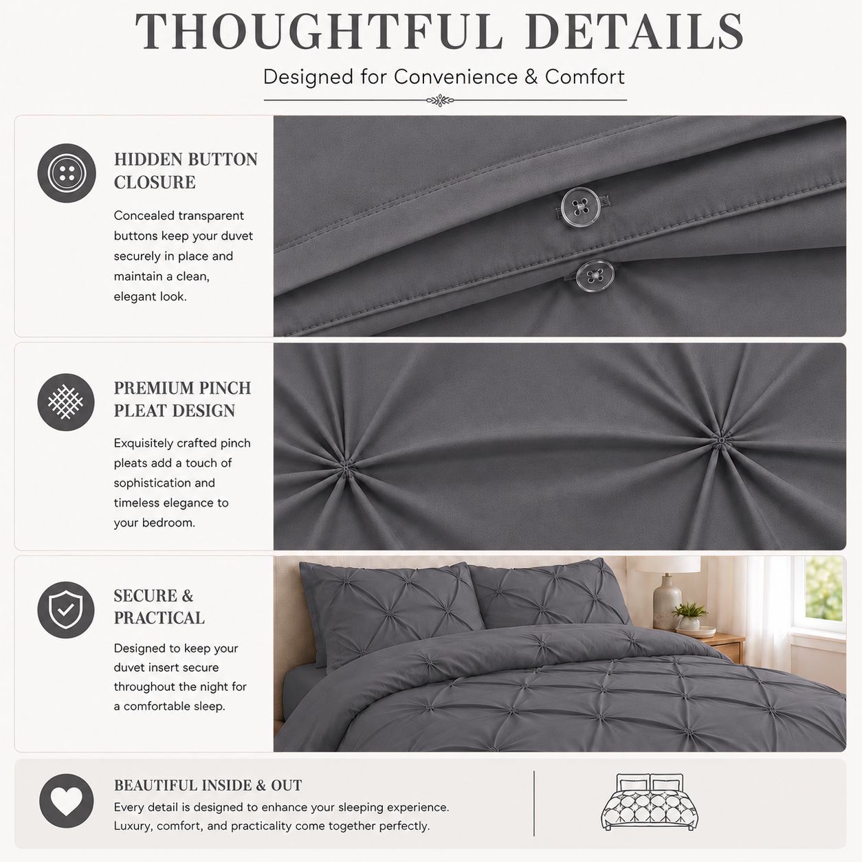 Alexander Pintuck Pinch Pleated Duvet Cover Set – Easy Care Microfibre Bedding | Night Zone