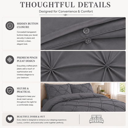 Alexander Pintuck Pinch Pleated Duvet Cover Set – Easy Care Microfibre Bedding | Night Zone
