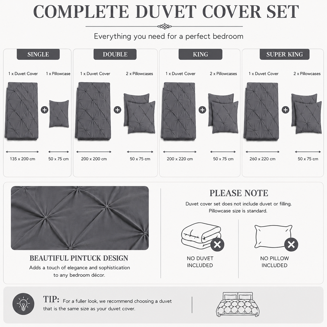 Alexander Pintuck Pinch Pleated Duvet Cover Set – Easy Care Microfibre Bedding | Night Zone