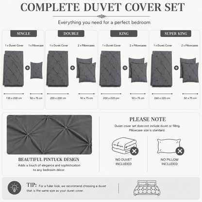 Alexander Pintuck Pinch Pleated Duvet Cover Set – Easy Care Microfibre Bedding | Night Zone