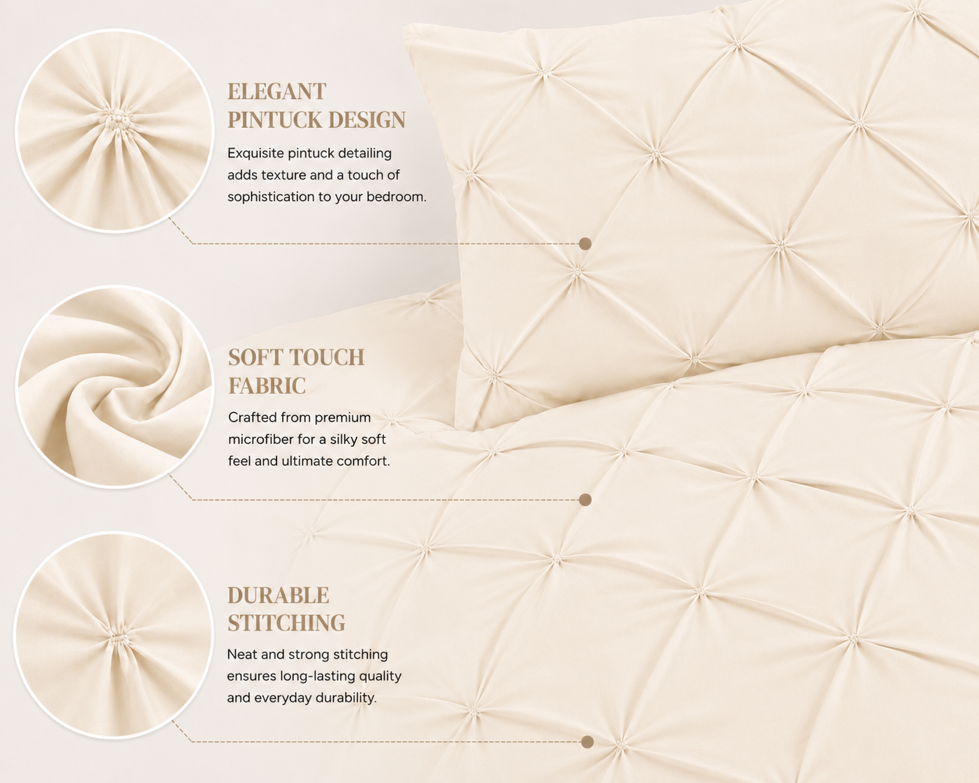 Alexander Pintuck Pinch Pleated Duvet Cover Set – Easy Care Microfibre Bedding | Night Zone