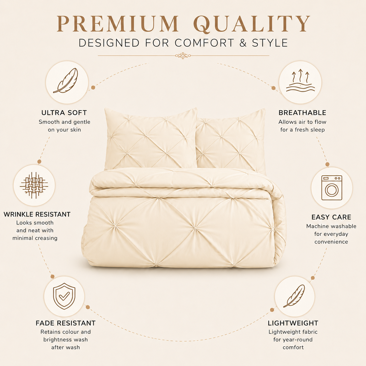 Alexander Pintuck Pinch Pleated Duvet Cover Set – Easy Care Microfibre Bedding | Night Zone