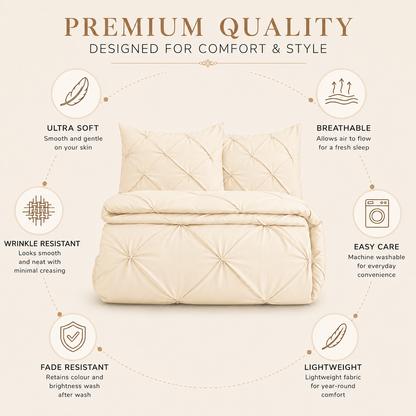 Alexander Pintuck Pinch Pleated Duvet Cover Set – Easy Care Microfibre Bedding | Night Zone