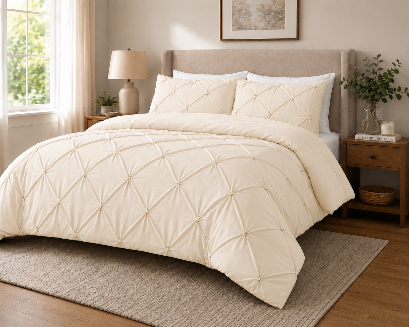 Alexander Pintuck Pinch Pleated Duvet Cover Set – Easy Care Microfibre Bedding | Night Zone