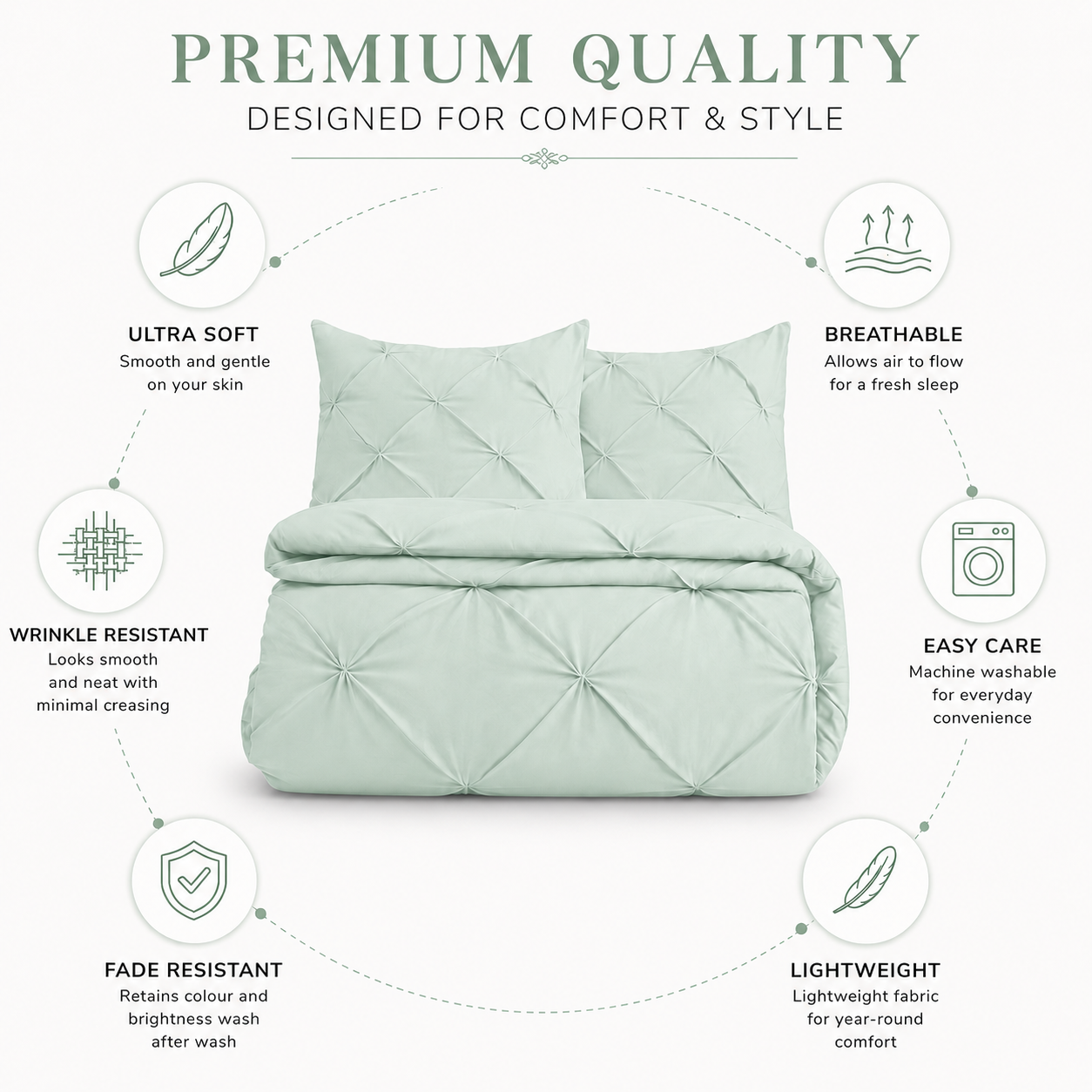 Alexander Pintuck Pinch Pleated Duvet Cover Set – Easy Care Microfibre Bedding | Night Zone