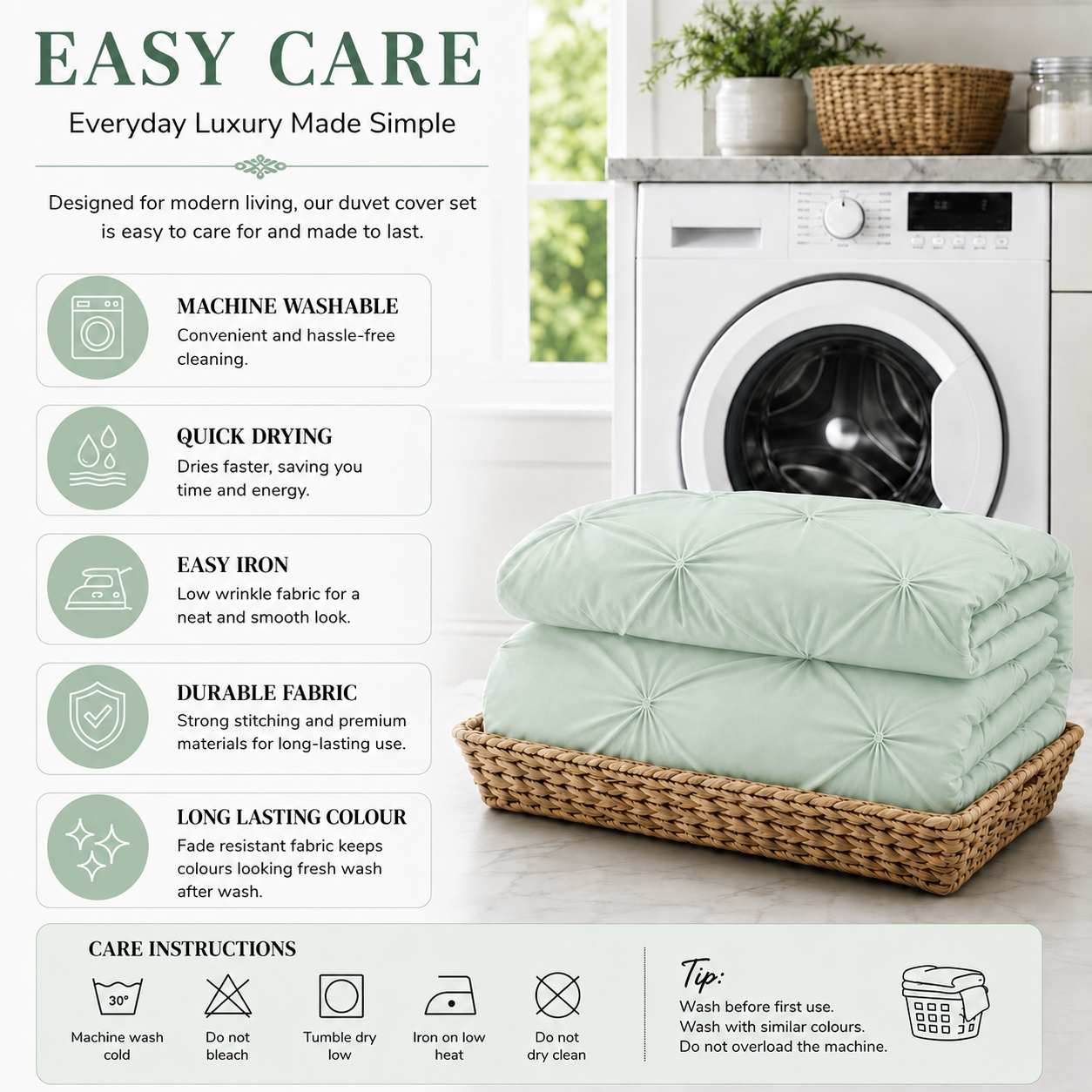Alexander Pintuck Pinch Pleated Duvet Cover Set – Easy Care Microfibre Bedding | Night Zone