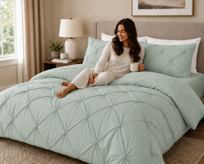 Alexander Pintuck Pinch Pleated Duvet Cover Set – Easy Care Microfibre Bedding | Night Zone