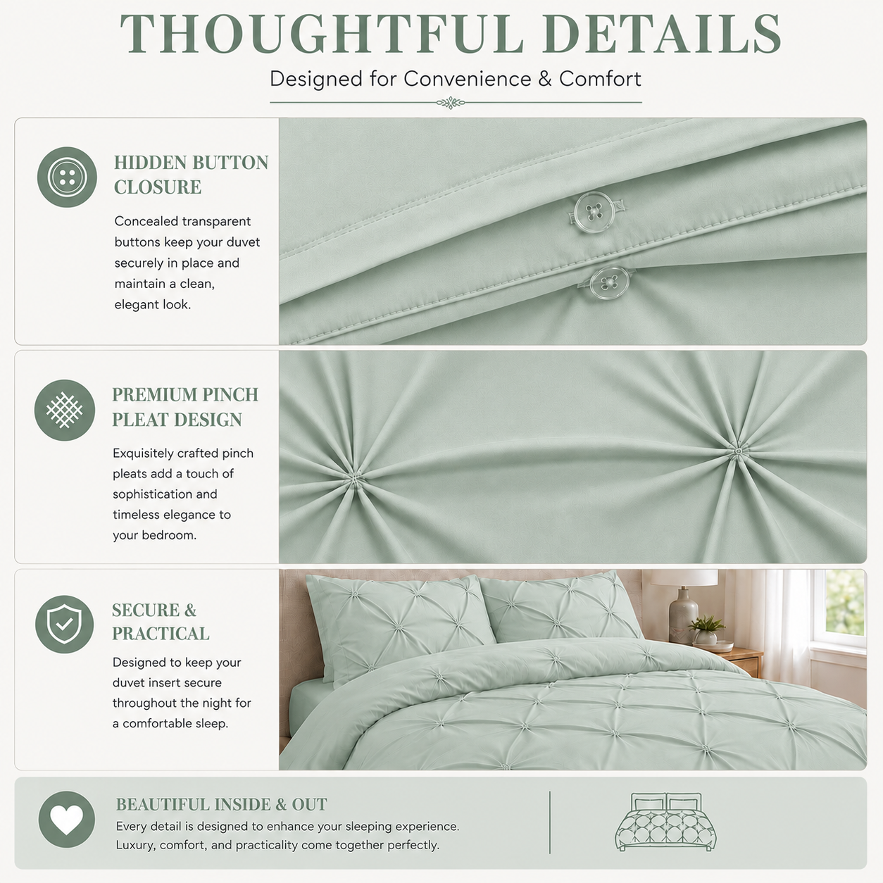 Alexander Pintuck Pinch Pleated Duvet Cover Set – Easy Care Microfibre Bedding | Night Zone