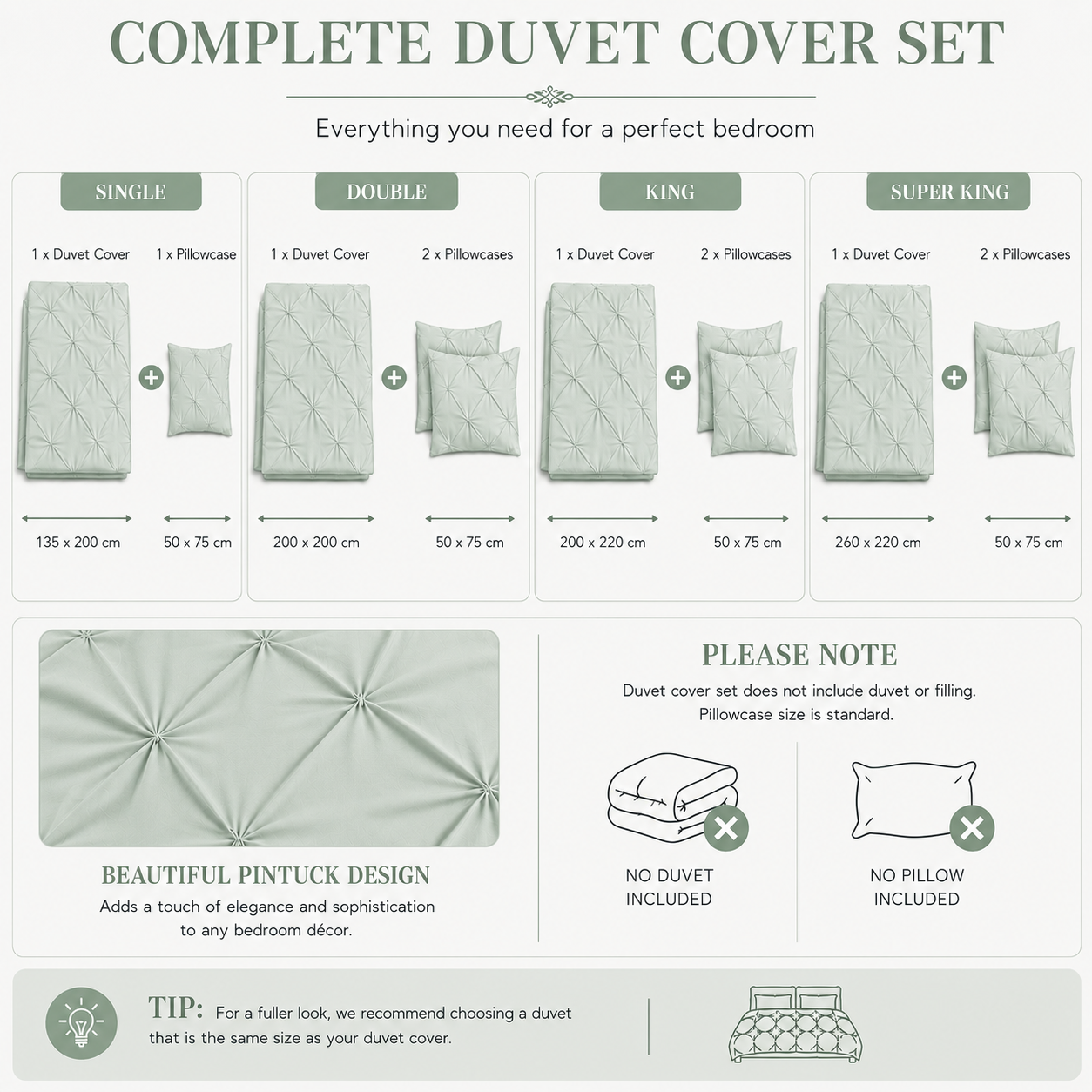 Alexander Pintuck Pinch Pleated Duvet Cover Set – Easy Care Microfibre Bedding | Night Zone