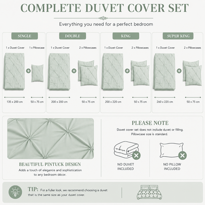 Alexander Pintuck Pinch Pleated Duvet Cover Set – Easy Care Microfibre Bedding | Night Zone