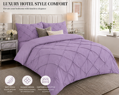 Alexander Pintuck Pinch Pleated Duvet Cover Set – Easy Care Microfibre Bedding | Night Zone