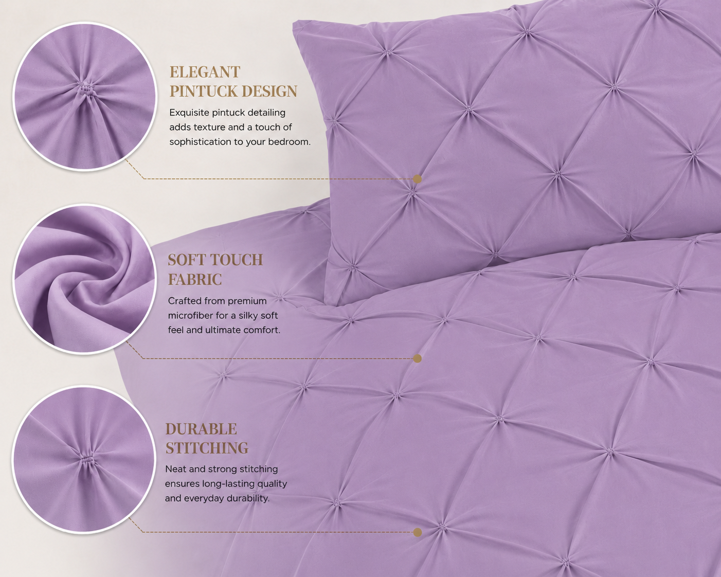 Alexander Pintuck Pinch Pleated Duvet Cover Set – Easy Care Microfibre Bedding | Night Zone