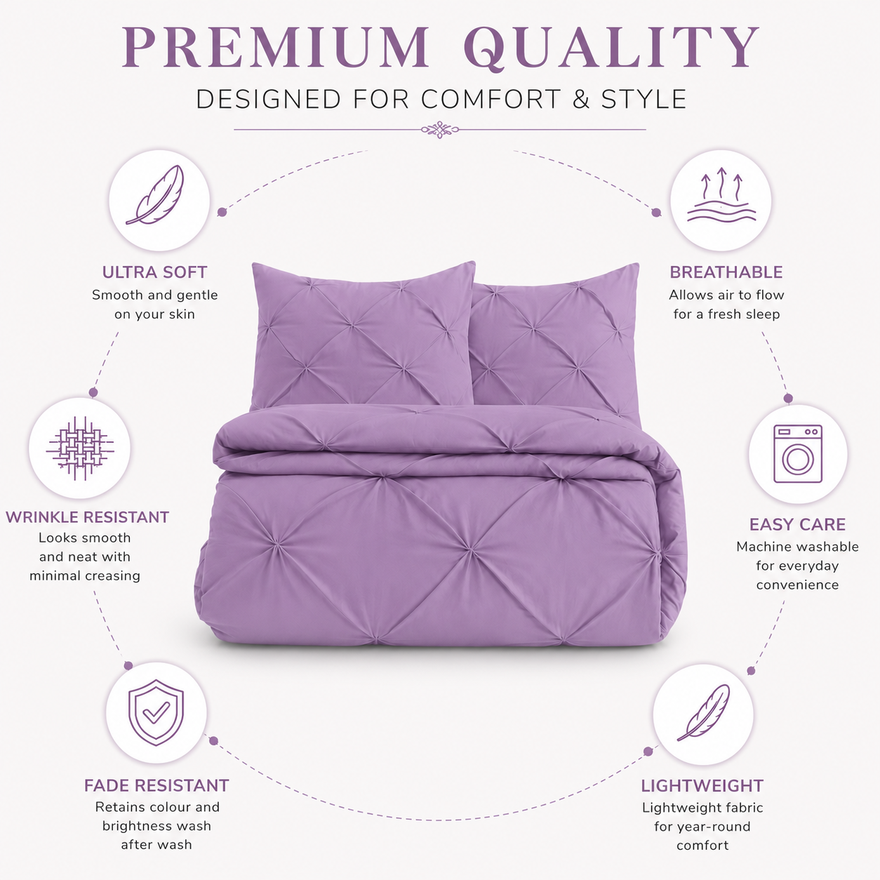 Alexander Pintuck Pinch Pleated Duvet Cover Set – Easy Care Microfibre Bedding | Night Zone
