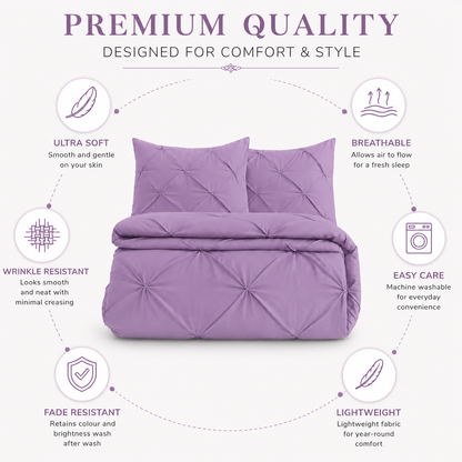 Alexander Pintuck Pinch Pleated Duvet Cover Set – Easy Care Microfibre Bedding | Night Zone