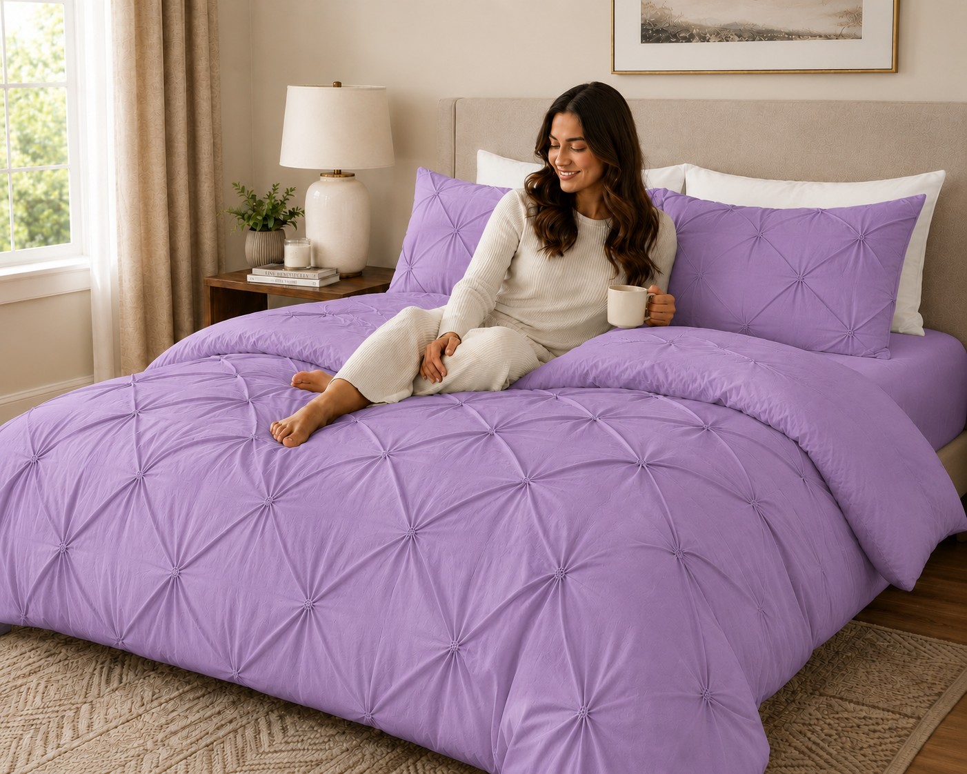 Alexander Pintuck Pinch Pleated Duvet Cover Set – Easy Care Microfibre Bedding | Night Zone