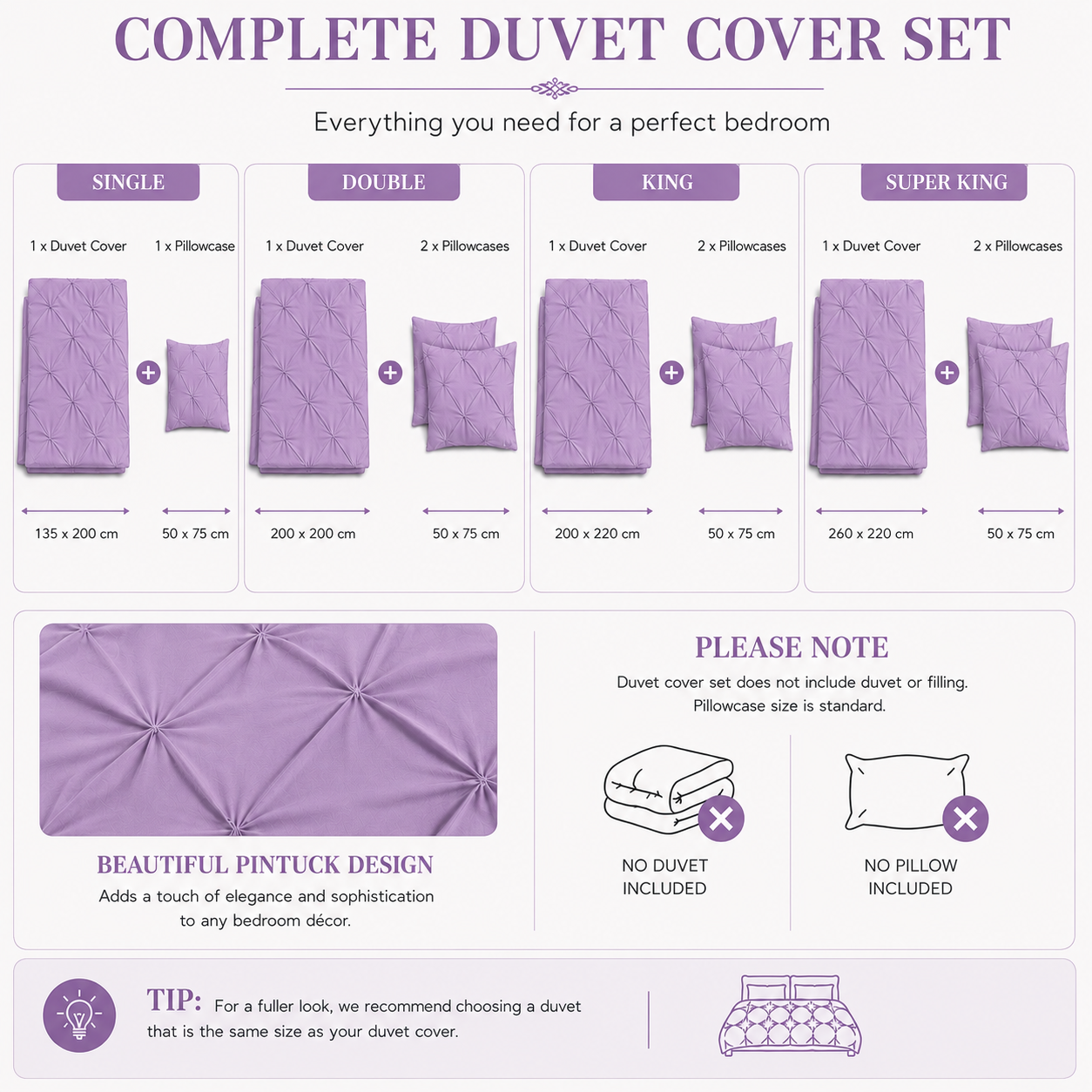 Alexander Pintuck Pinch Pleated Duvet Cover Set – Easy Care Microfibre Bedding | Night Zone